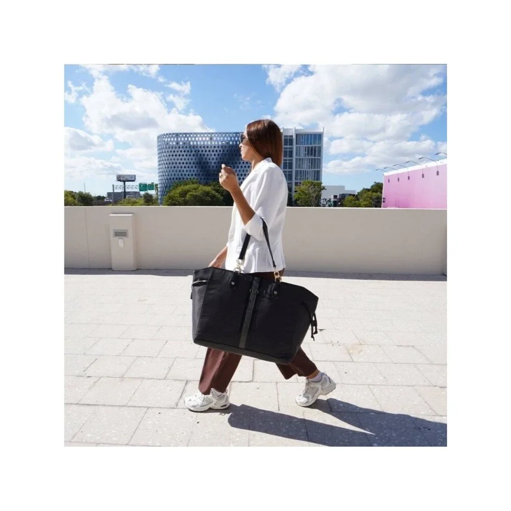 ELLE Luggage Eleganza 32LWeekender Tote Bag Black Travel Gray Stripe travel
